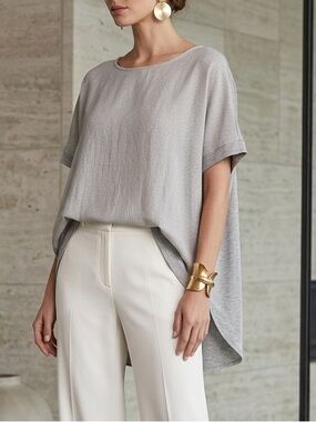 Lola & Sophie Grey Mixed Media Layered High Low Top‎ XL Made in USA